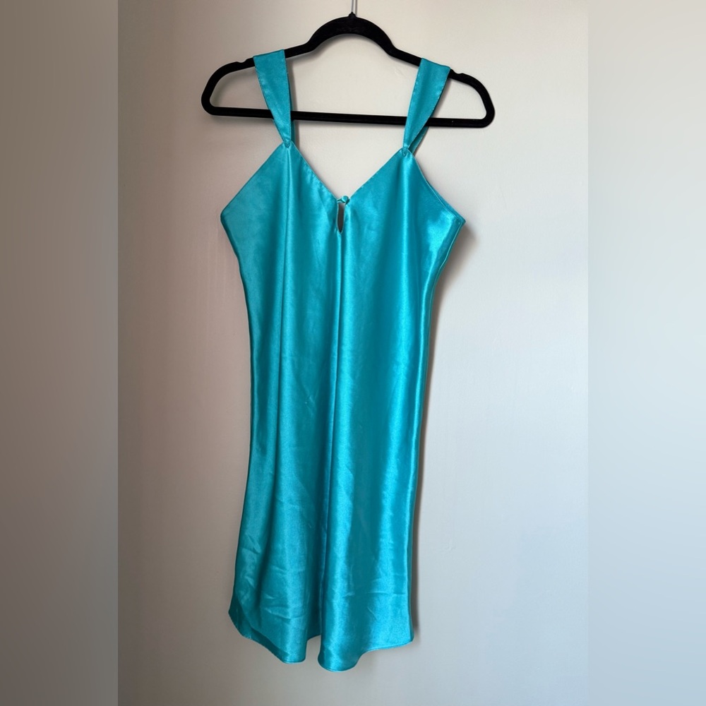 Vintage Erika Taylor Intimates Green Slip Dress Lingerie Silky Soft Short Party